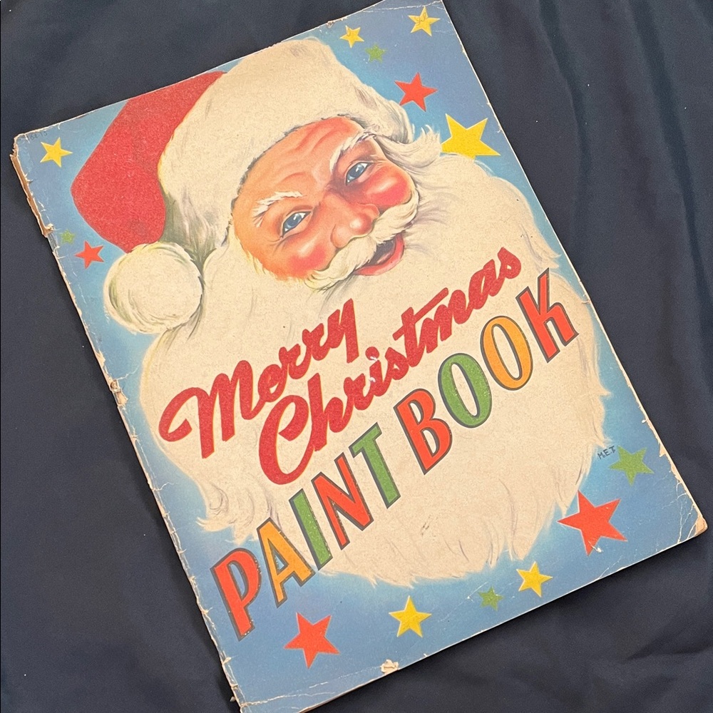 1947 Merry Christmas Paint Book Whitman SANTA Eileen Fox Vaughan MCM Art *READ*